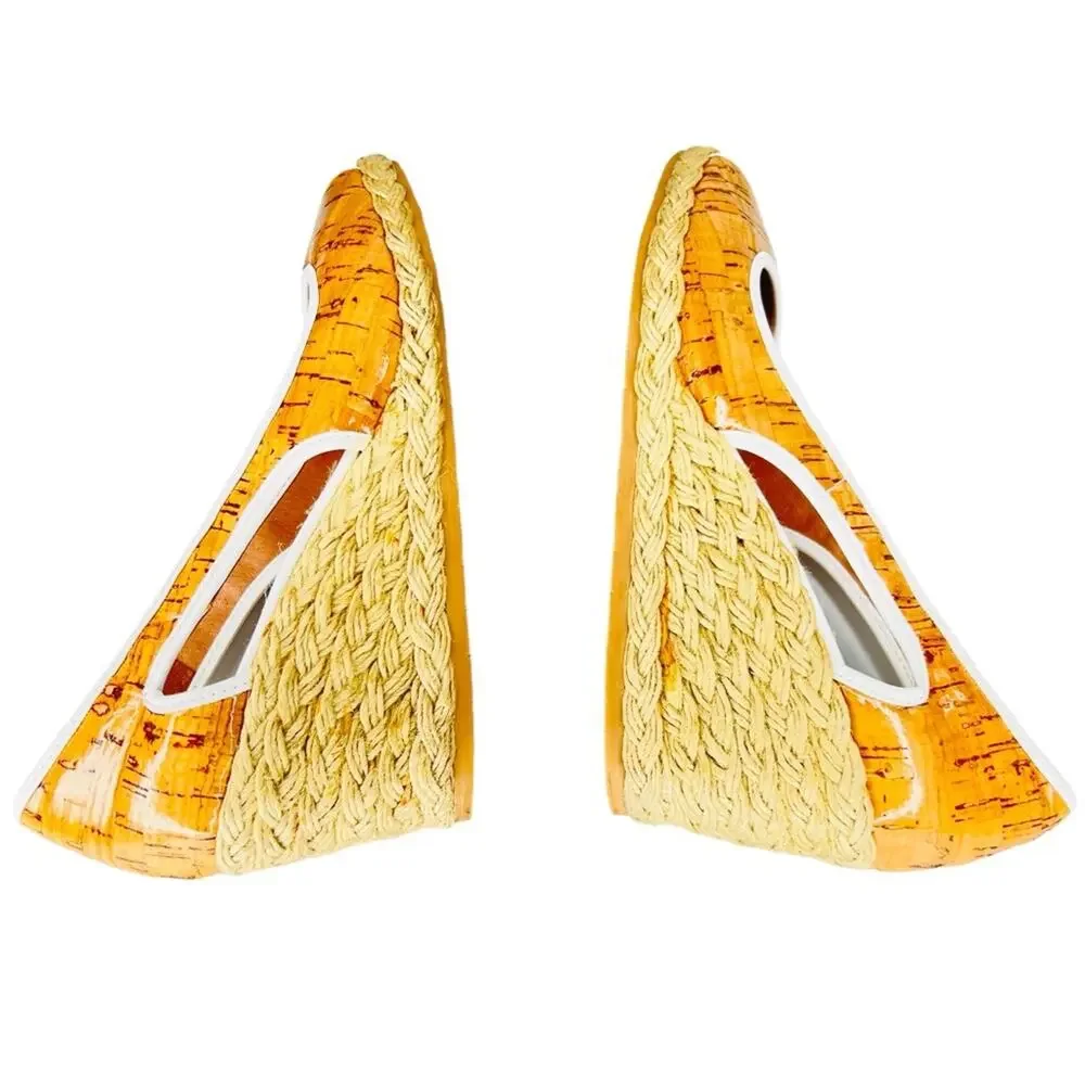 Donald Pliner Shoes 6.5M Charlot Cork Espadrille Wedge Peep Toe Tan White Resort